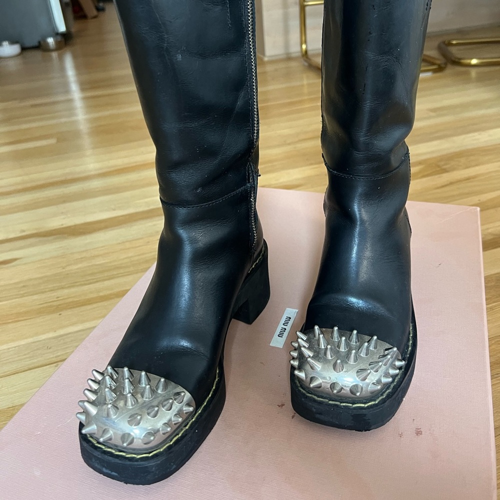 Miu Miu Barely Used Leather Colorblock Pattern Ri… - image 4